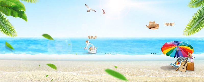 大暑海边度假美景，大气蓝调JPG/PSD高清摄影与设计素材下载