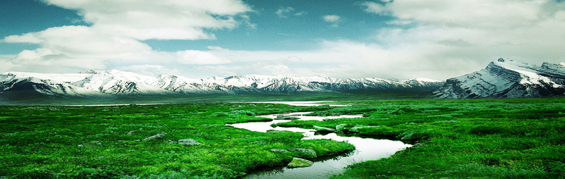 白云草原雪山河流美景，高清JPG摄影素材，一键下载设计必备