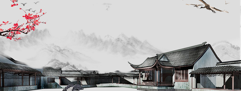 中国风古典徽派建筑高清JPG图片，灰色banner风景PSD设计素材下载
