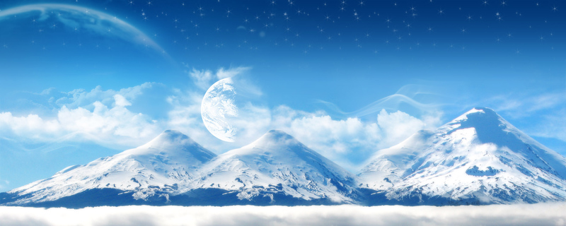蓝天白云雪山美景，高清JPG摄影图片/风景设计素材下载