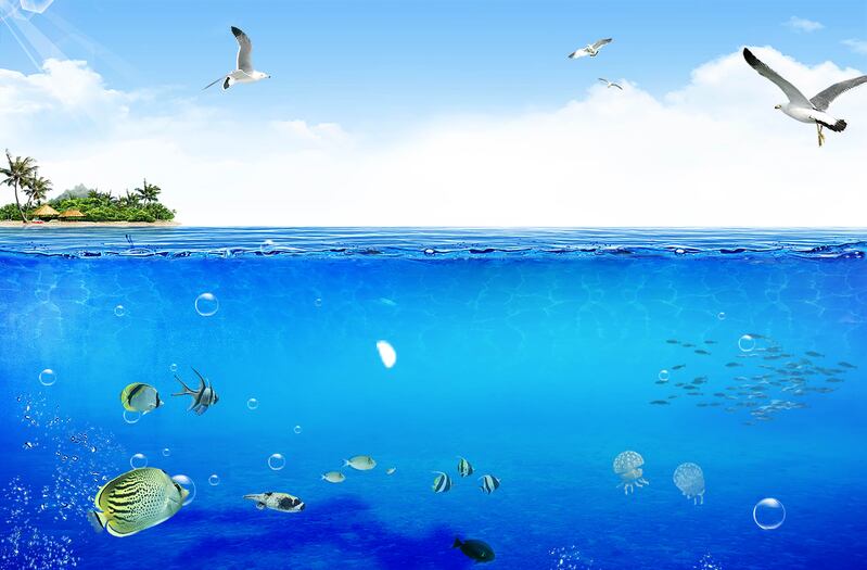 蓝色海洋主题护肤品海报背景，高清JPG/PSD设计素材下载