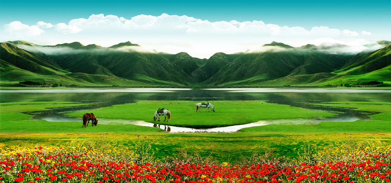 高清风景画海报背景JPG/PSD图片，设计素材免费下载