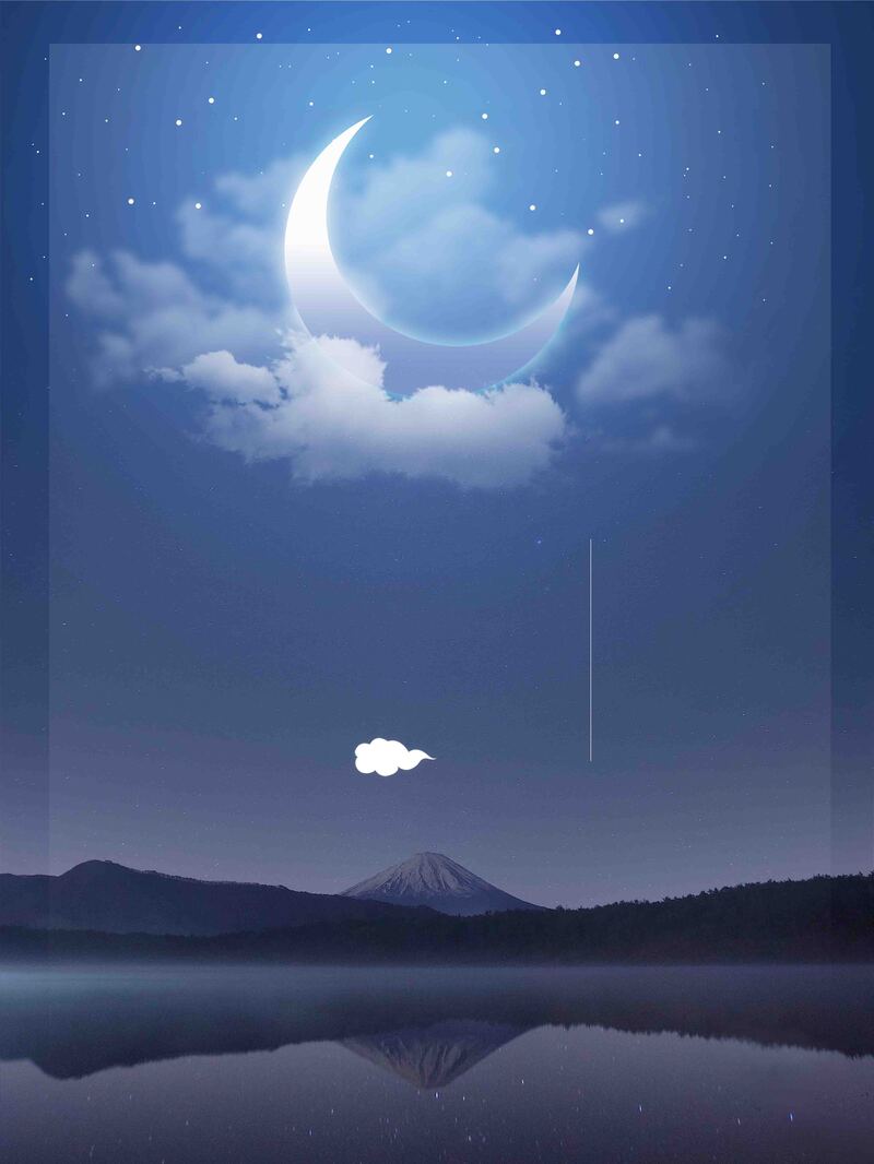 剪影月光，唯美深蓝星空月亮高清图片摄影/风景PSD设计素材下载