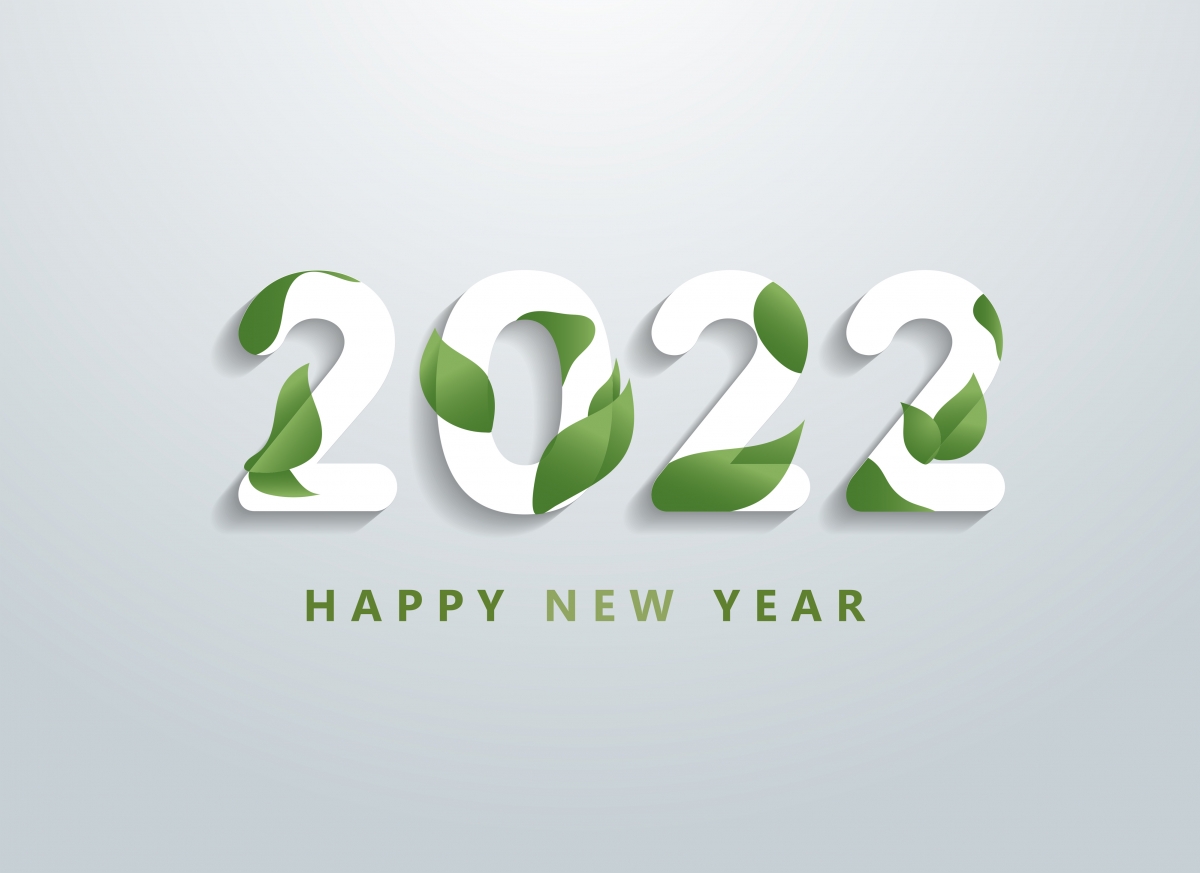 2022新年祝福，绿叶环保艺术字4K高清壁纸，4000x2909超清下载