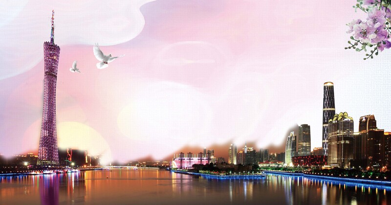 广州印象唯美海报背景模板，高清JPG/PSD设计素材下载