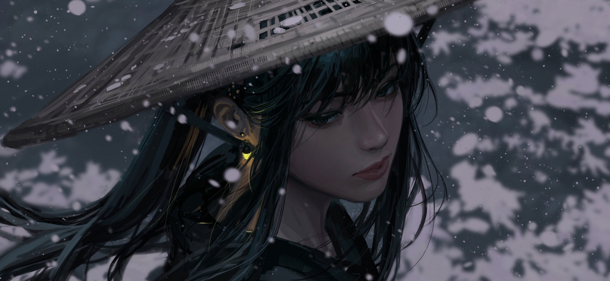 二次元动漫美女斗笠精选，超清4K壁纸，2340x1080高清下载