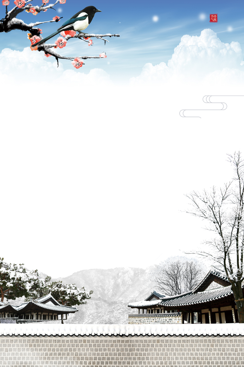 立冬雪松，文艺建筑高清JPG，大气蓝色Banner与PSD风景素材下载