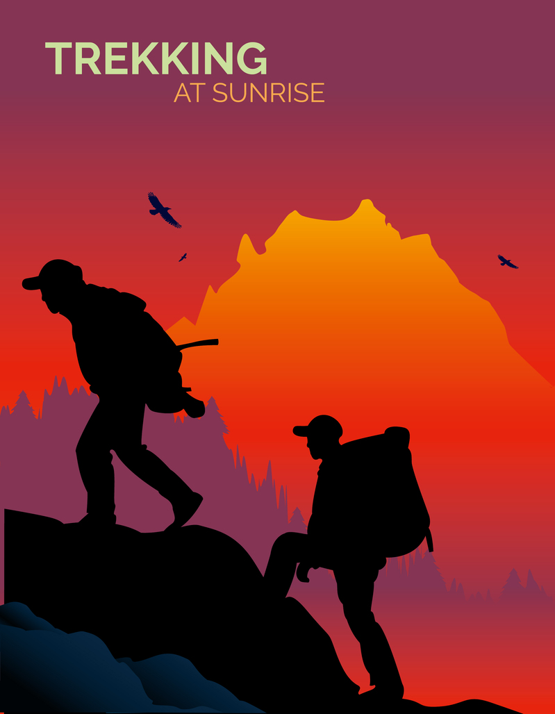 高清爬山夕阳剪影背景JPG，AI风景设计素材免费下载