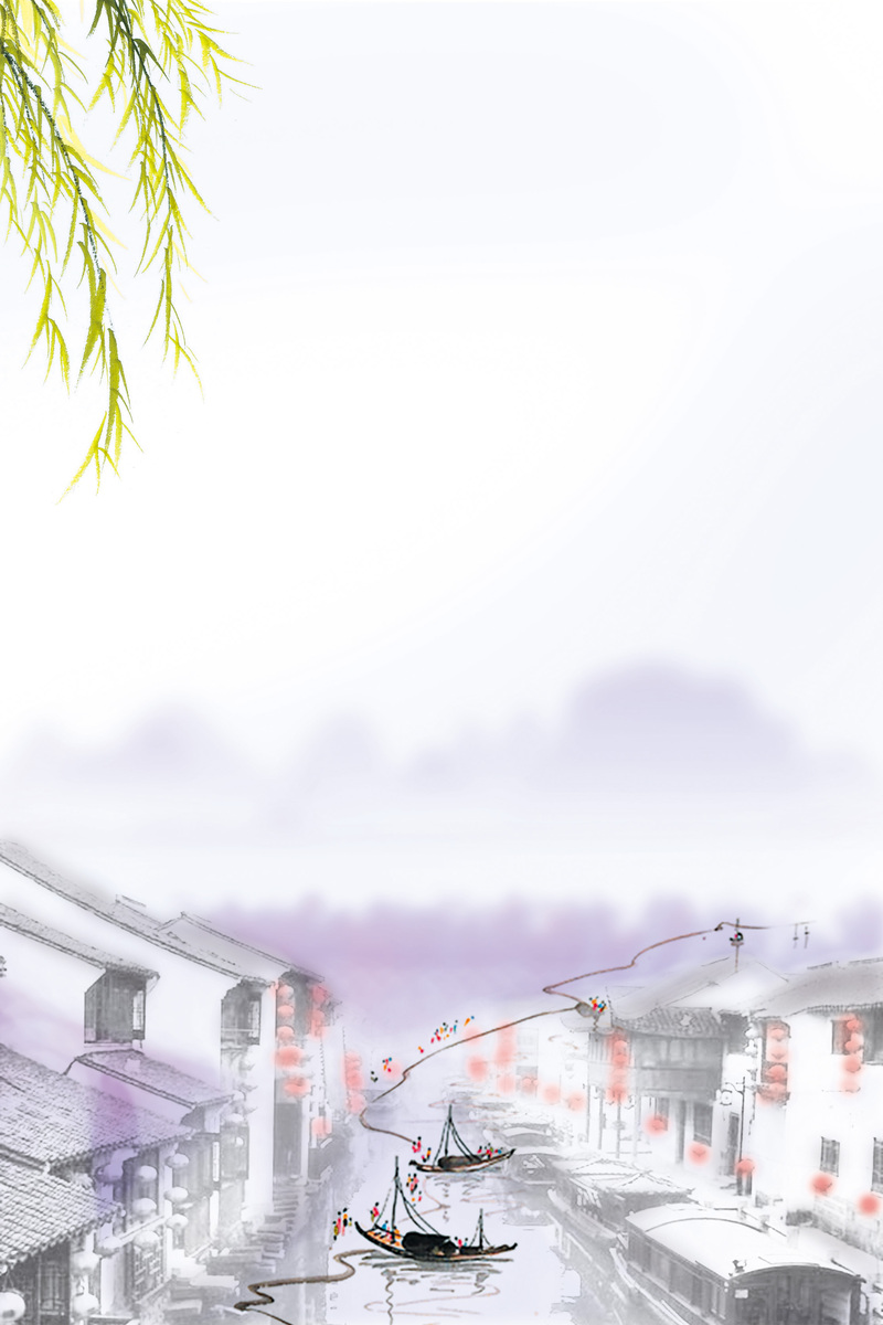 古风山水城市画卷，高清水墨风景JPG/PSD素材下载