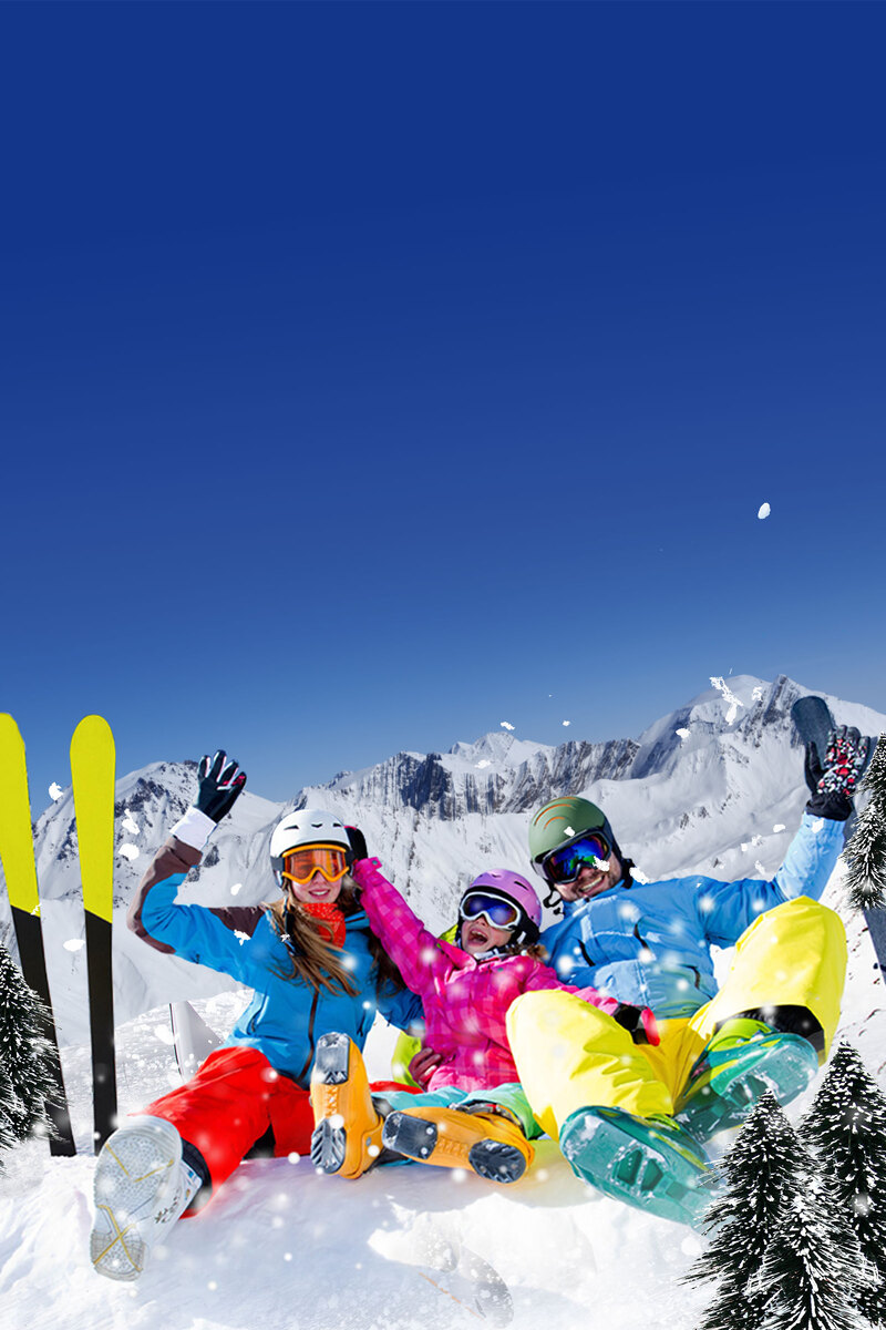 冬日滑雪之旅，高清蓝色背景JPG摄影素材，风景图片设计下载