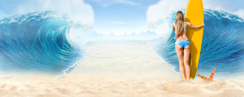 夏日冲浪美景，高清蓝色海浪JPG摄影/PSD风景设计素材下载