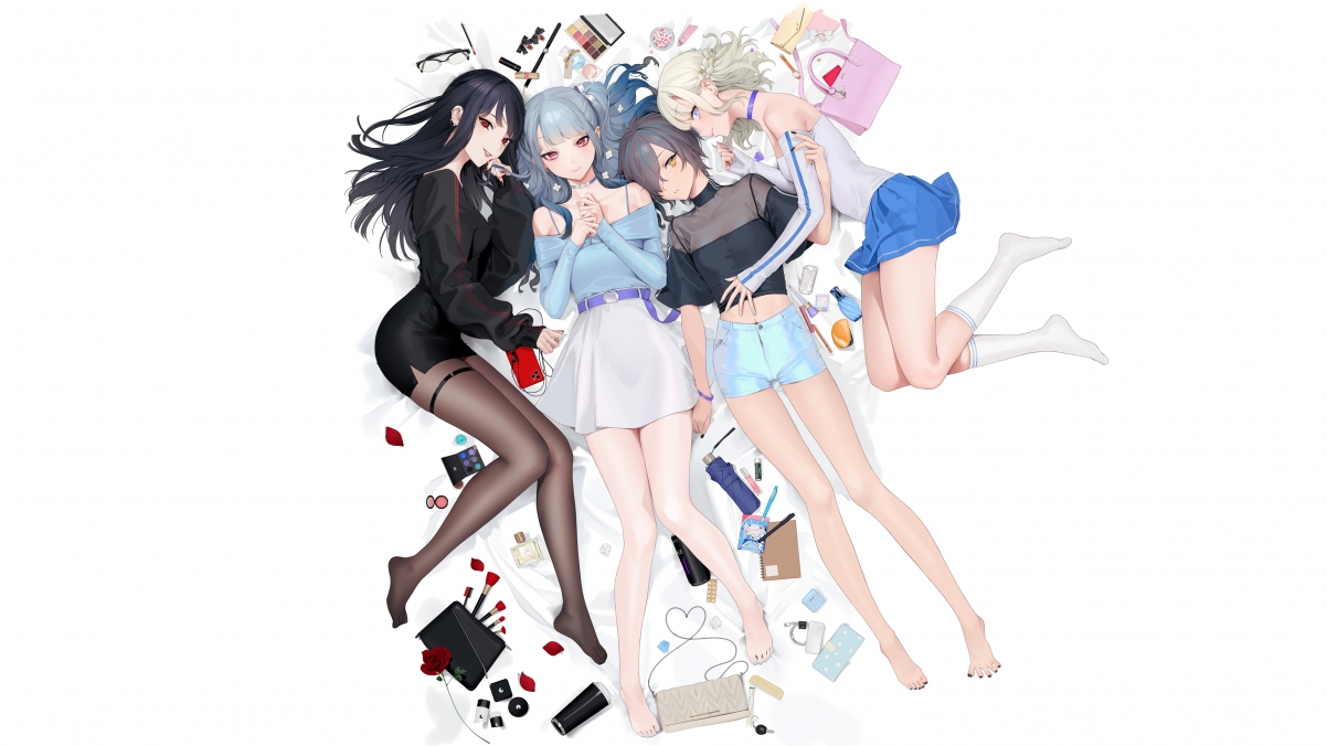 4K动漫壁纸大全，精选四个动漫女孩的美腿黑丝袜高清图片，3840x2160分辨率下载