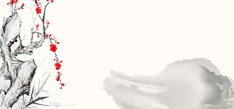 中国水墨画古风红背景高清图片摄影，PSD风景素材下载