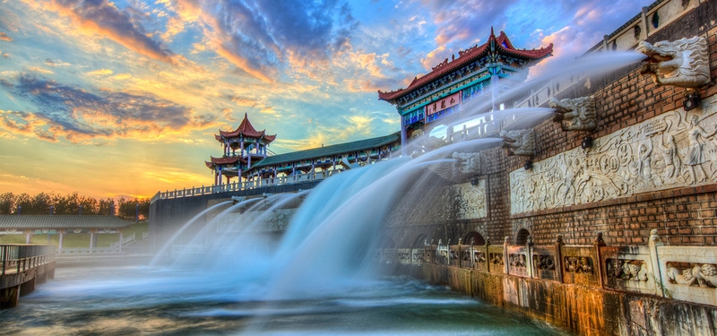 中国建筑喷泉背景图，高清JPG摄影素材，风景设计下载