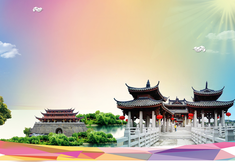 潮汕海报设计素材，三天背景高清JPG/PSD，风景摄影图免费下载
