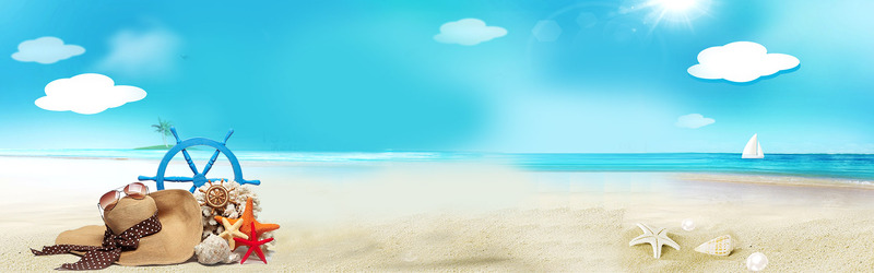 盛夏海边度假美景，文艺蓝天背景高清JPG/PSD素材下载