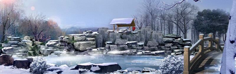 冬日雪景园林美景，高清JPG摄影与PSD设计素材下载