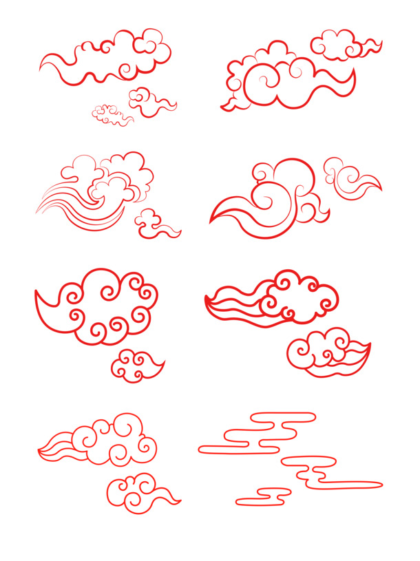 中国风祥云底纹PNG素材，高清红色矢量元素，透明设计下载
