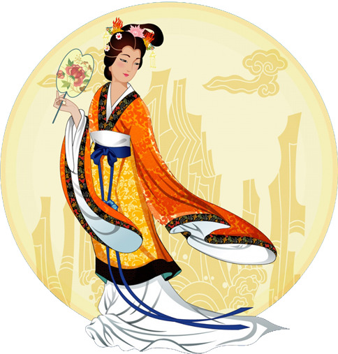 中秋节美女持扇高清PNG透明图，节日元素设计素材下载