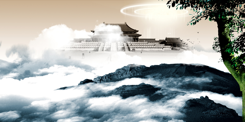 中国风云海背景，复古高清JPG/PSD设计素材下载