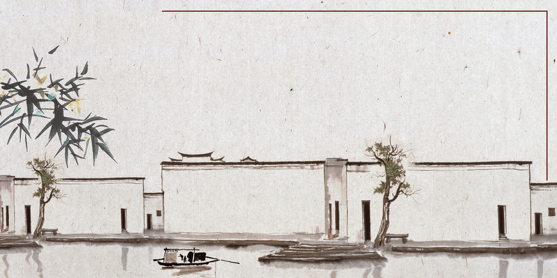 中国风江南水墨画，高清JPG旅游海报背景素材，复古PSD设计资源免费下载