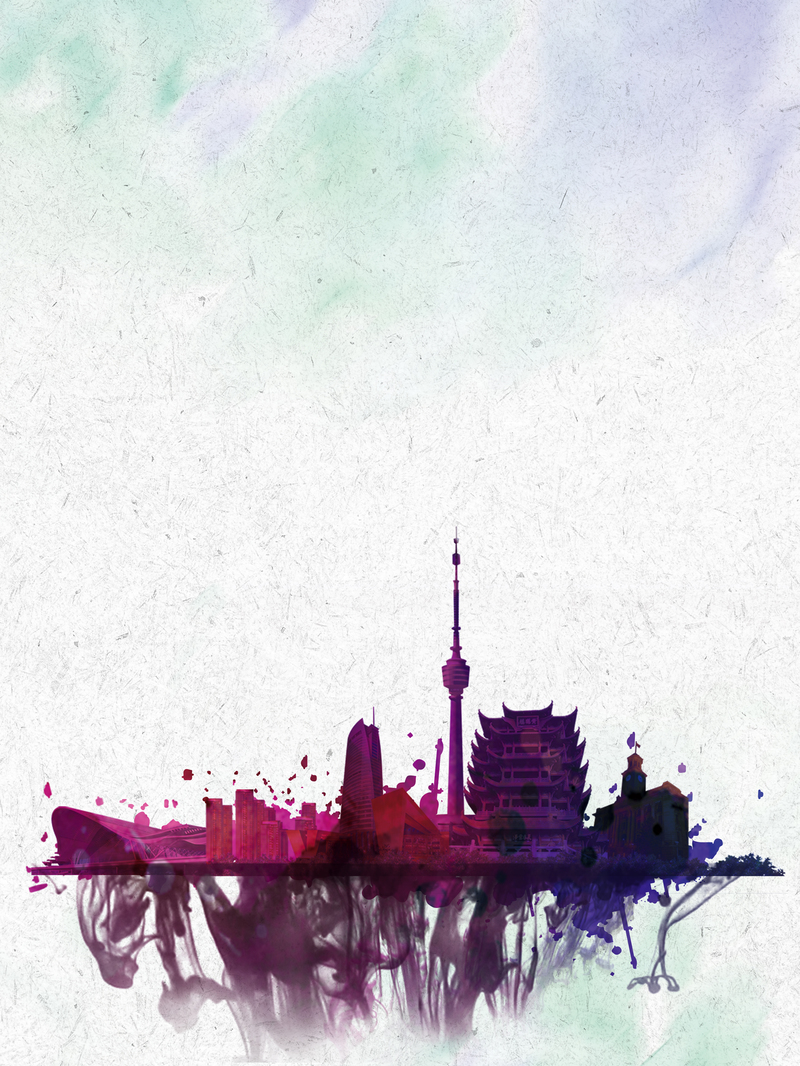 武汉旅游海报背景，中国水墨风复古素材，高清JPG/PSD格式下载