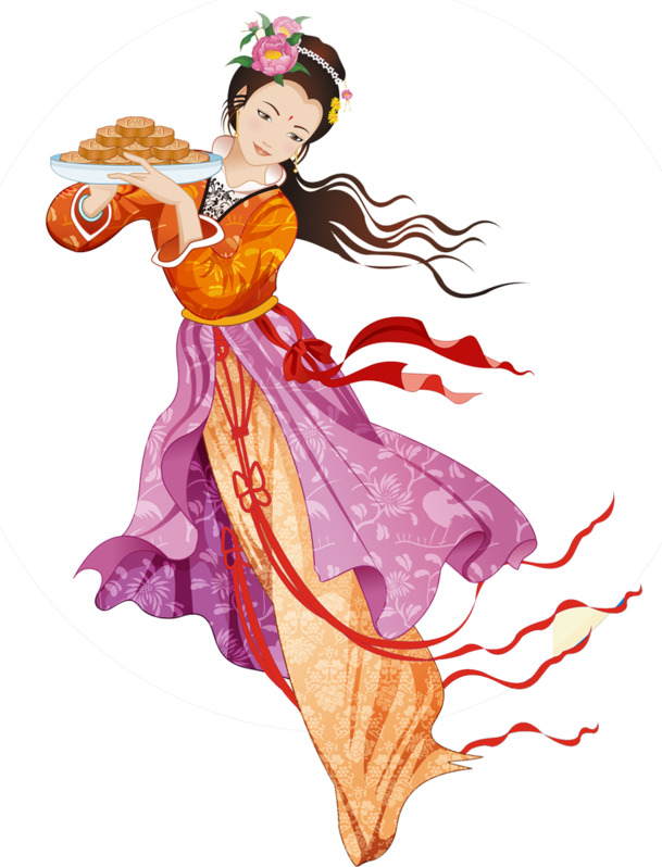 中秋佳节仕女端月饼国画PNG透明图片，高清节日元素设计素材下载