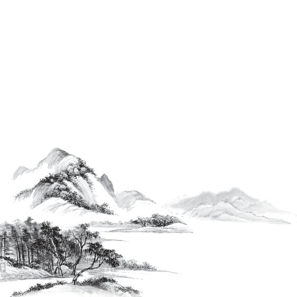 水墨山水画PNG透明图，中国风装饰元素，高清下载设计素材