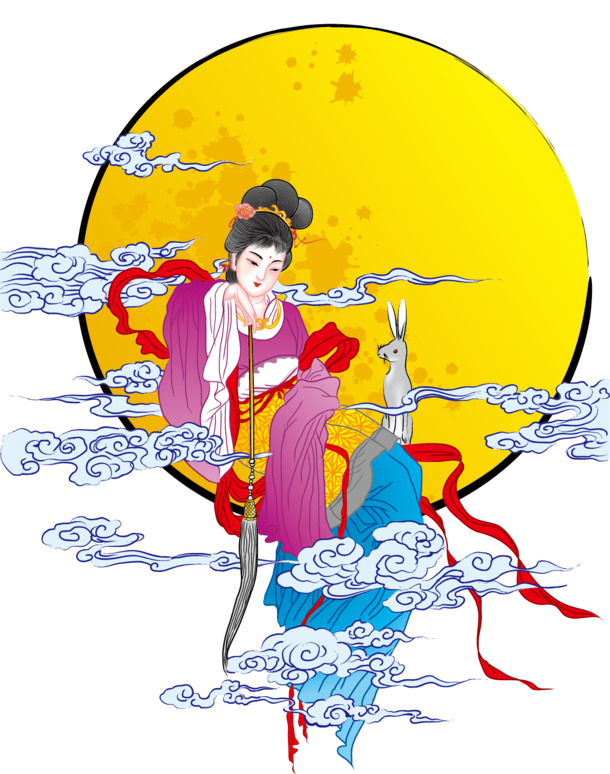 中秋佳节必备，嫦娥玉兔矢量PNG素材，高清透明，AI格式轻松下载