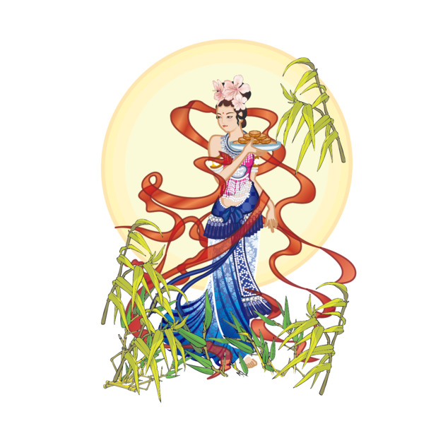 嫦娥与竹子中秋素材，高清PNG透明图片，AI格式设计，免费下载