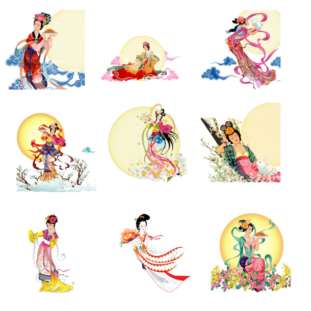 中秋佳节PNG人物透明图，高清节日元素设计素材下载