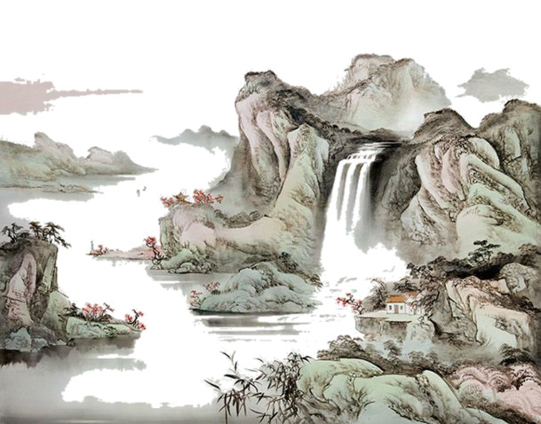 水墨山水画PNG透明图，中国风装饰元素，高清素材免费下载
