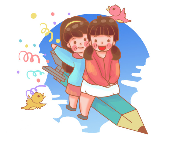 六一儿童节PNG素材，铅笔飞翔儿童透明图片，节日元素设计下载