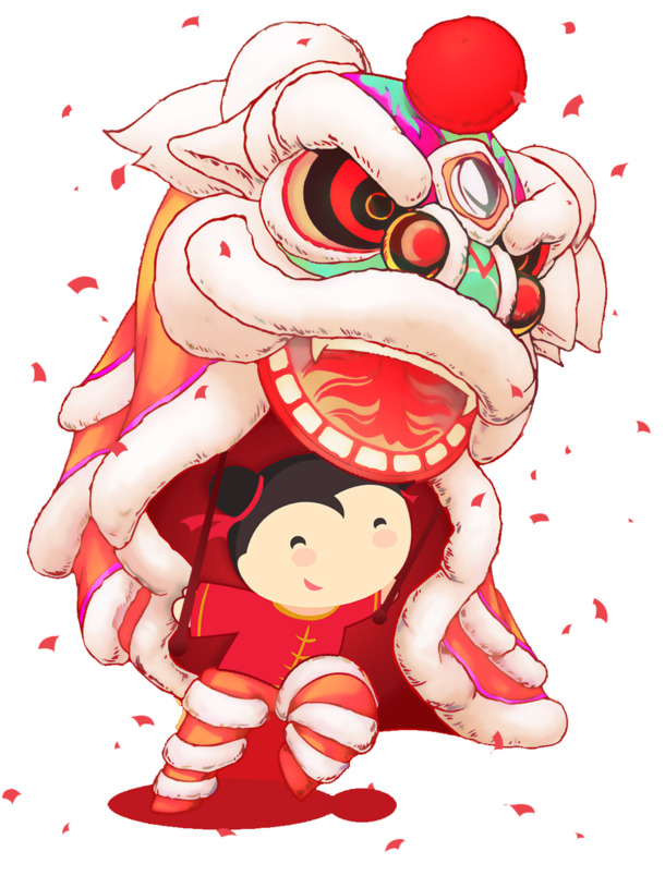 春节新年舞狮PNG透明图片，高清卡通图案，节日元素丰富，免费下载设计素材