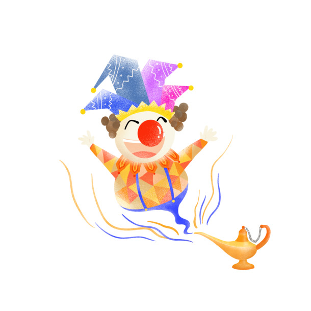 风神灯小丑插画PNG素材，多彩节日元素，高清透明图片下载
