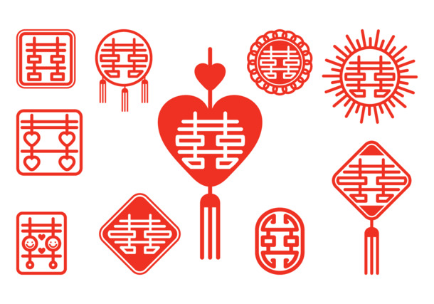 中国风矢量囍字PNG素材，高清透明图片，装饰元素下载