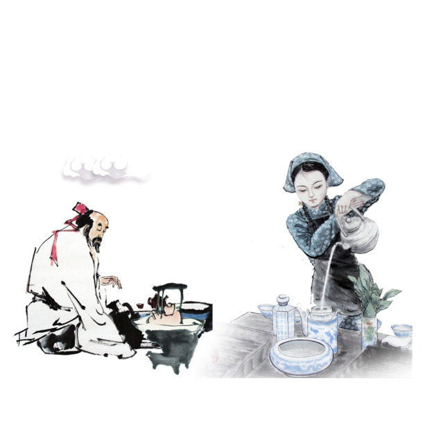 古风倒茶煮水PNG素材，高清透明装饰图片，免费下载中国风设计元素