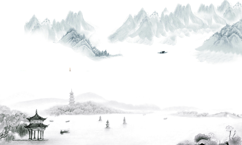 中式山水水墨画PSD背景，复古中国风海报设计素材高清下载