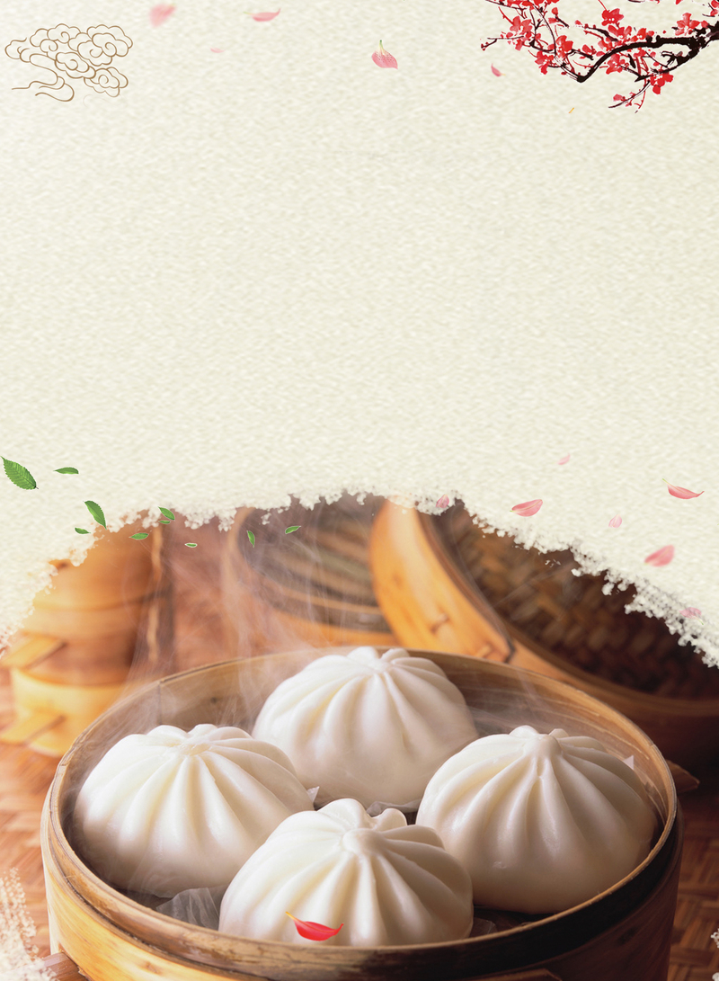 中国风肉包子美食海报背景，复古高清JPG与PSD设计素材下载