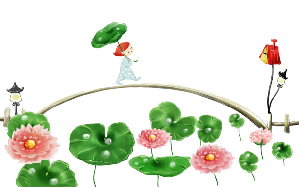 六一儿童节荷花挡雨PNG透明图片，高清节日元素设计素材下载