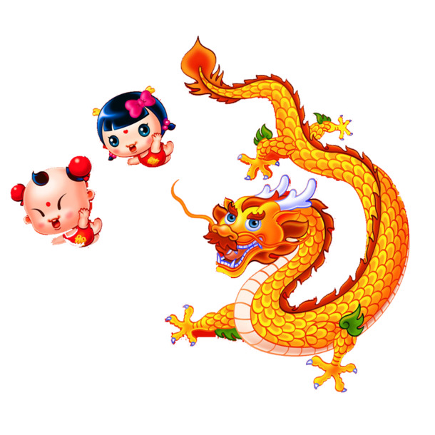 童子舞龙PNG透明图片，高清免扣，节日元素设计素材下载