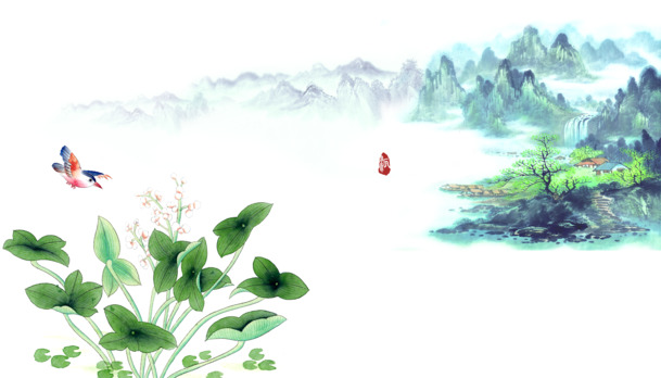 中国风装饰元素，原生态水墨风景PNG透明图片，高清下载