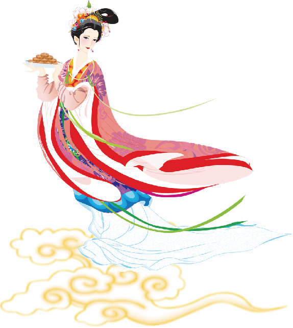 中秋佳节海报素材，嫦娥奔月高清PNG透明图，中国风装饰元素下载