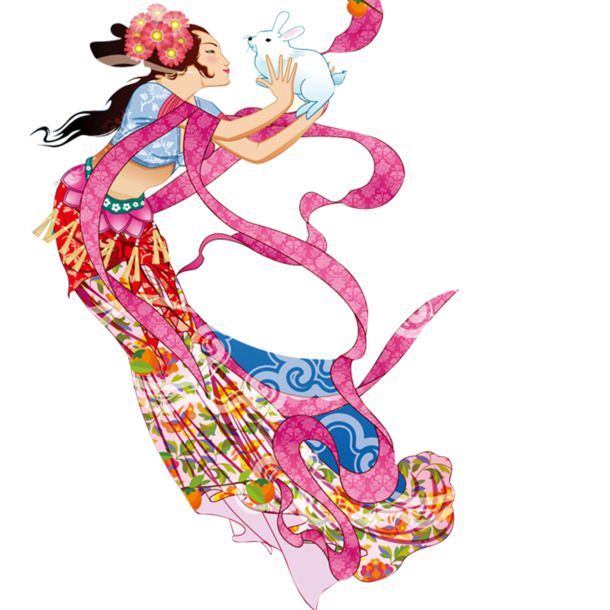 中秋佳节必备，嫦娥戏玉兔高清PNG透明图片，节日元素设计素材下载