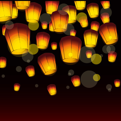 中秋夜孔明灯PNG透明图，高清AI设计素材，免费下载