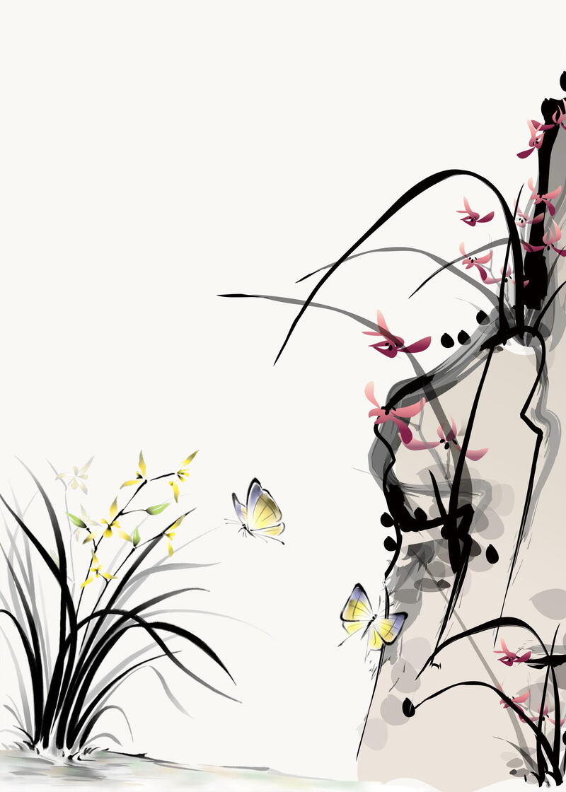 中国风梅兰竹菊装饰画，高清JPG与复古PSD设计素材下载