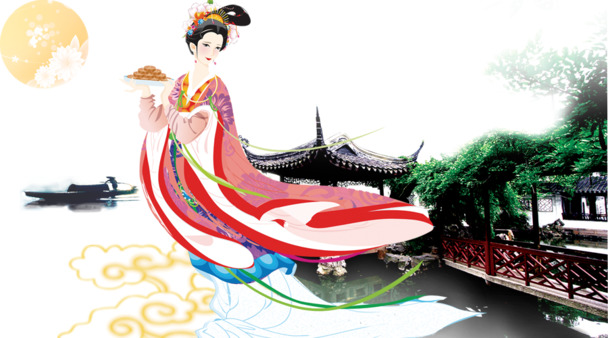 中秋节嫦娥PNG透明图片，PSD格式节日元素设计素材下载