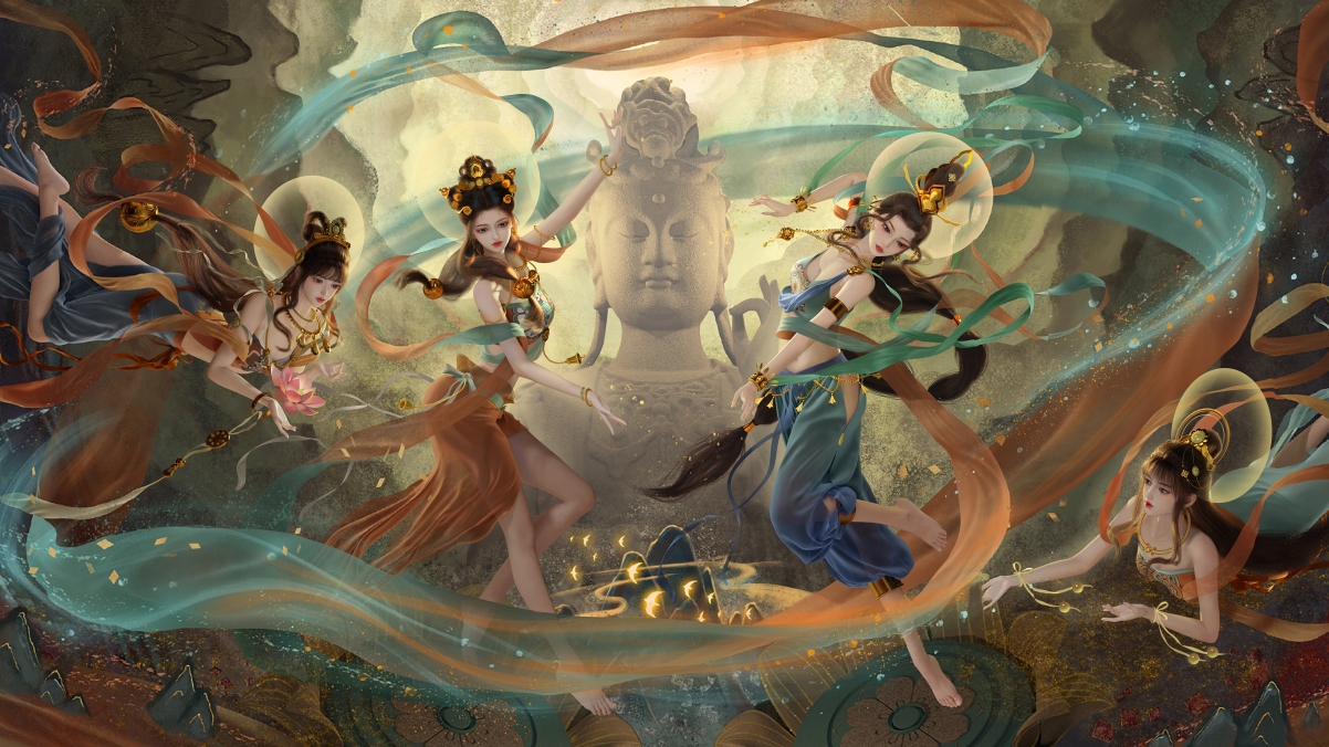 敦煌飞天佛像美女，高清4K动漫壁纸，3840x2160精美下载