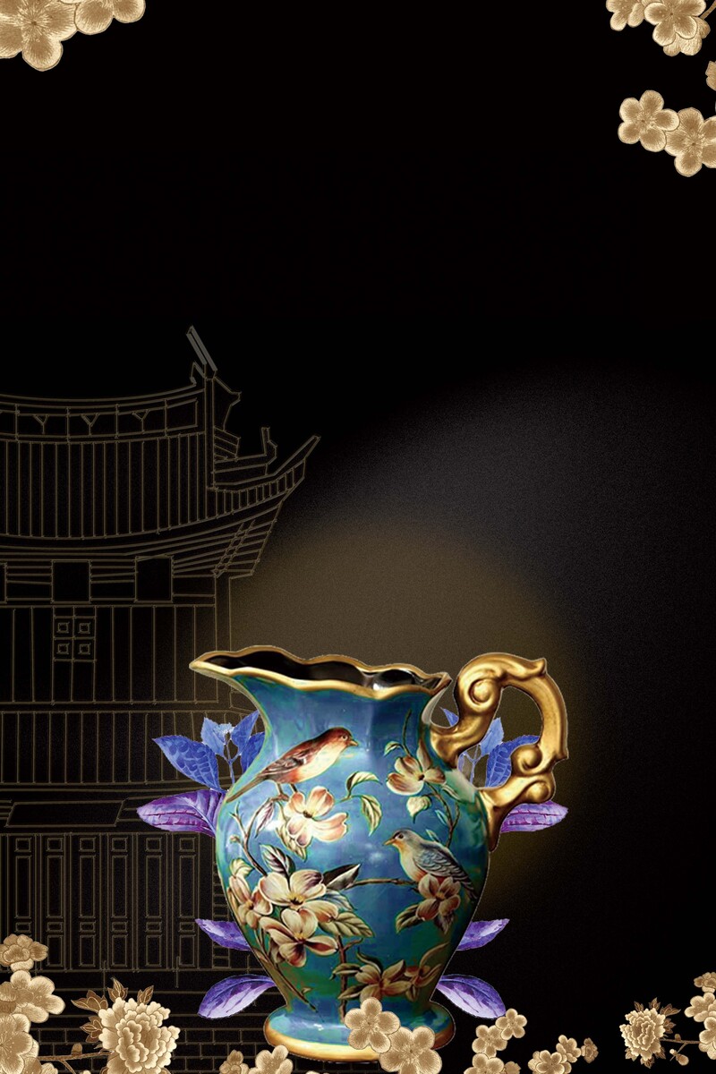2017黑色中国风古董收藏海报，复古PSD与高清JPG设计素材下载