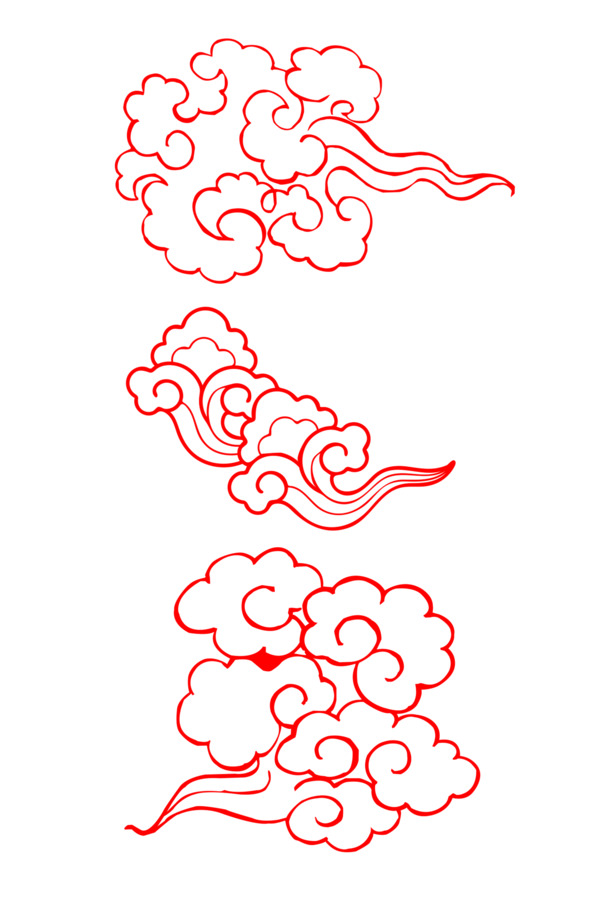 中式复古元素，红色祥云剪纸PNG透明图片，国风装饰元素设计素材下载